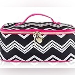 Betsey Johnson Nylon Chevron train top handle toiletry cosmetic case.